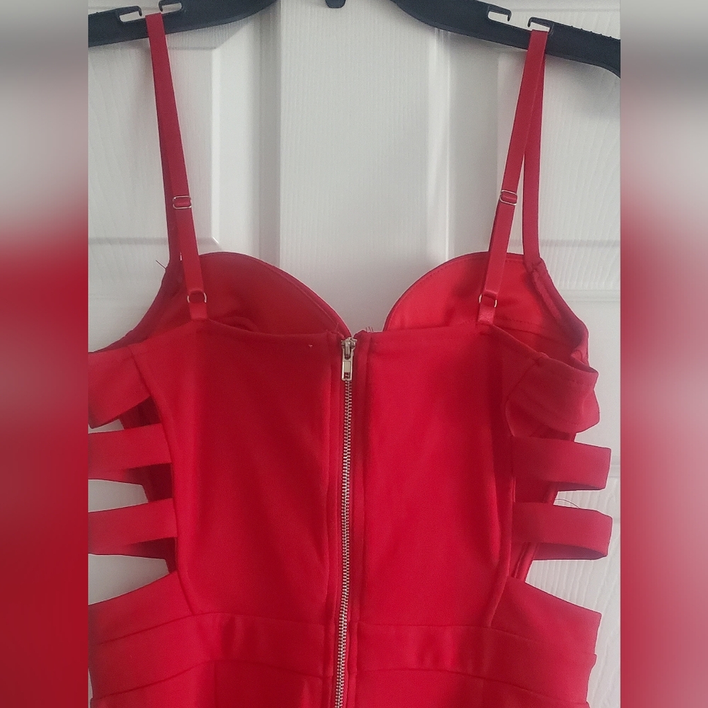 Haute Monde Red Strappy Bustier Jumpsuit - Picture 5 of 5